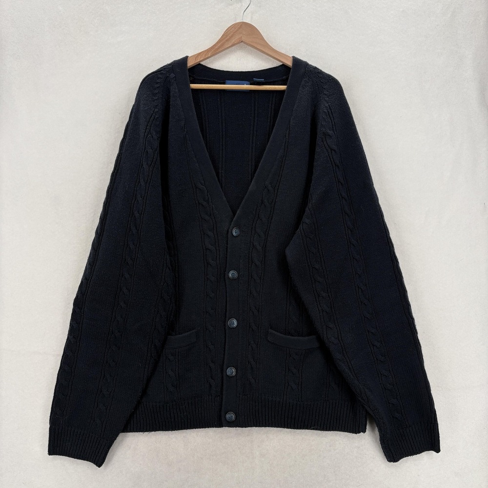 Vintage TownCraft Cardigan Sweater Mens 3XLT Navy Acrylic Cable Knit Grandpa